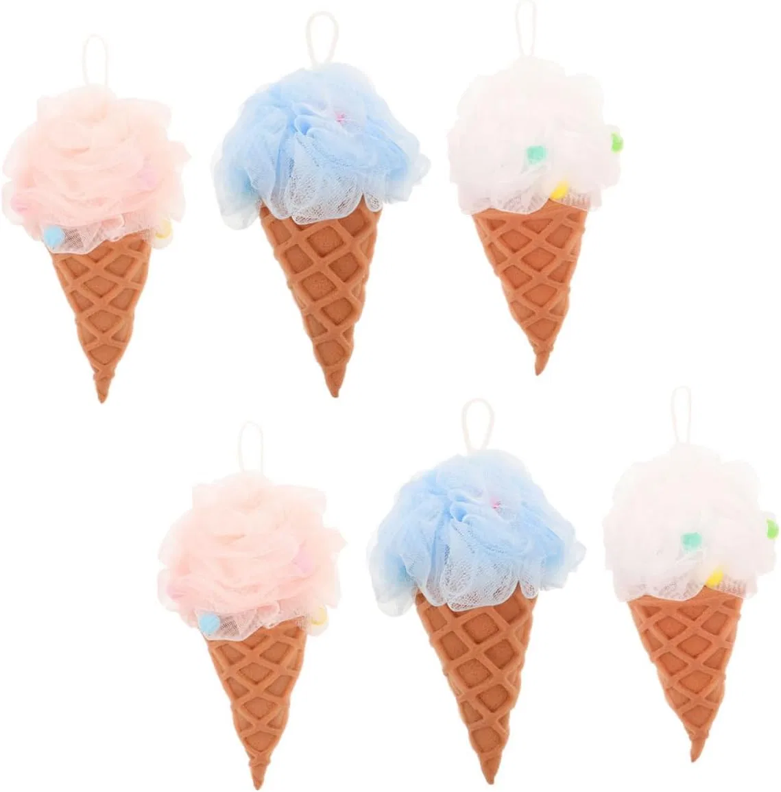 Мочалка для душа Ice Cream, Vaguelly, набор 6 шт, 20x14x8 см, мультиколор