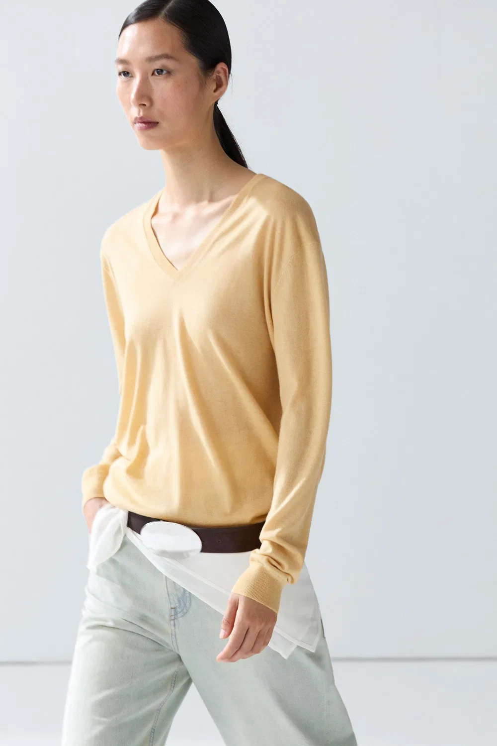 Свитер Massimo Dutti V-Neck Knit, ванильный — фото 3