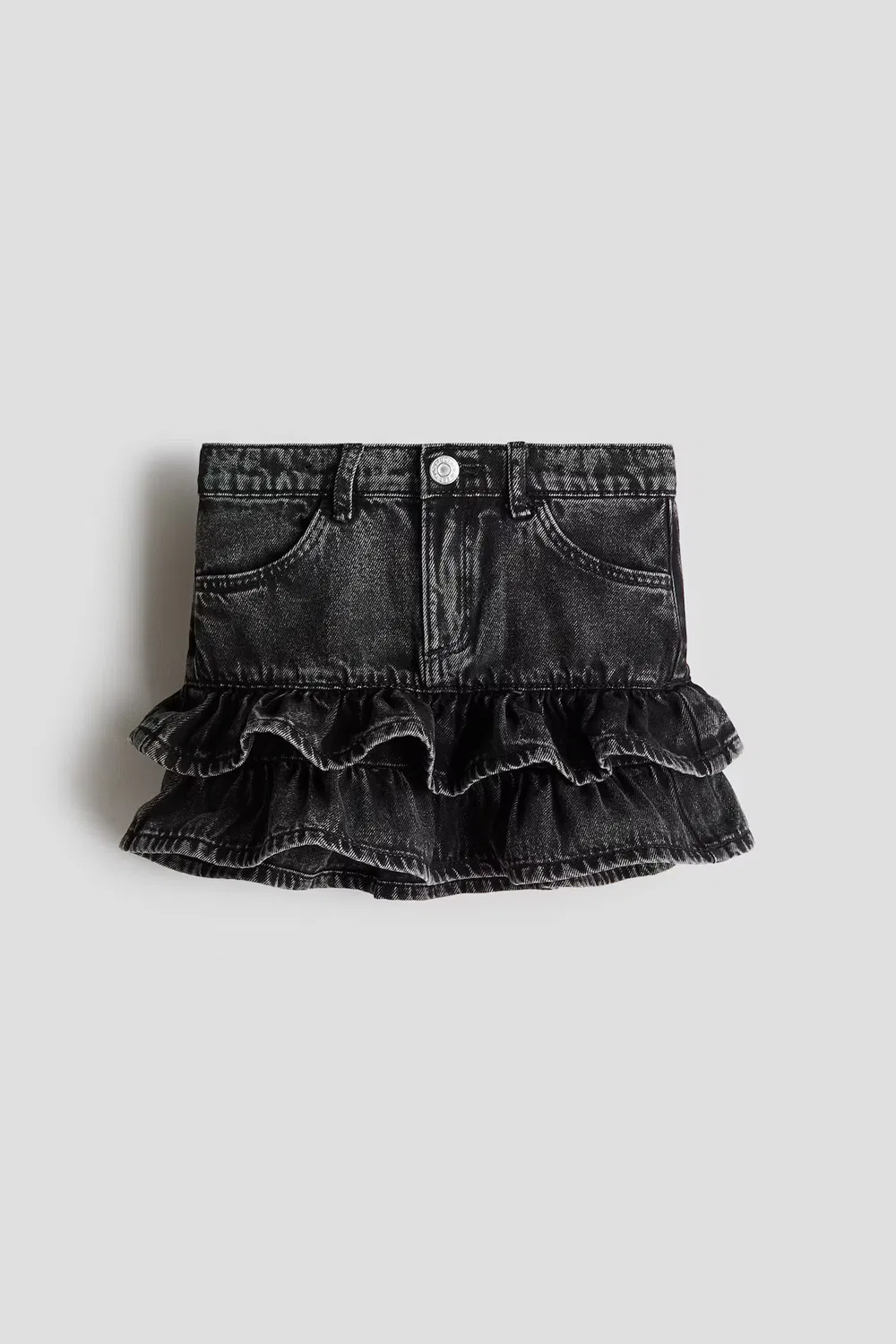 Джинсовая юбка с оборками H&M, Ausgewaschenes Denimschwarz