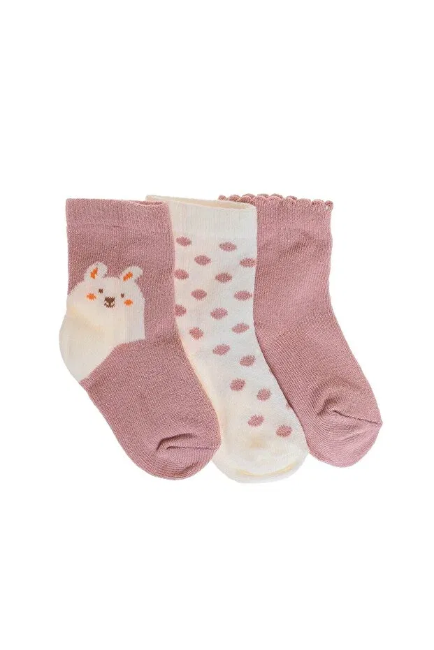 Детские носки для девочек с принтом Hellobaby baby girl 3-piece socks flower printed Ebebek Hello Baby, Brown