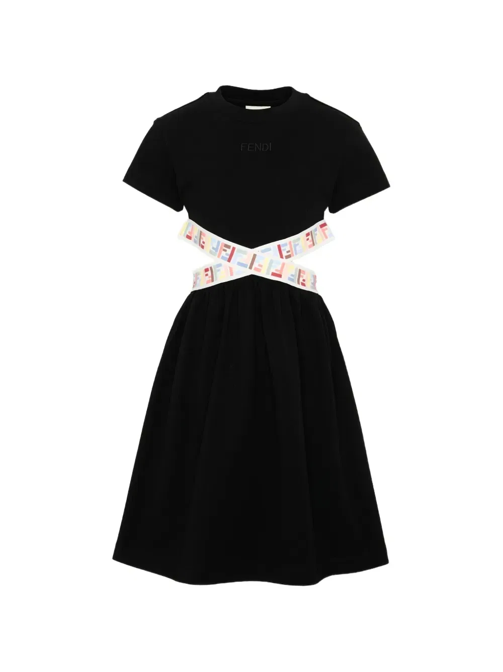 Мини-платье с вырезами с бретельками с логотипом FF Fendi Kids, черный