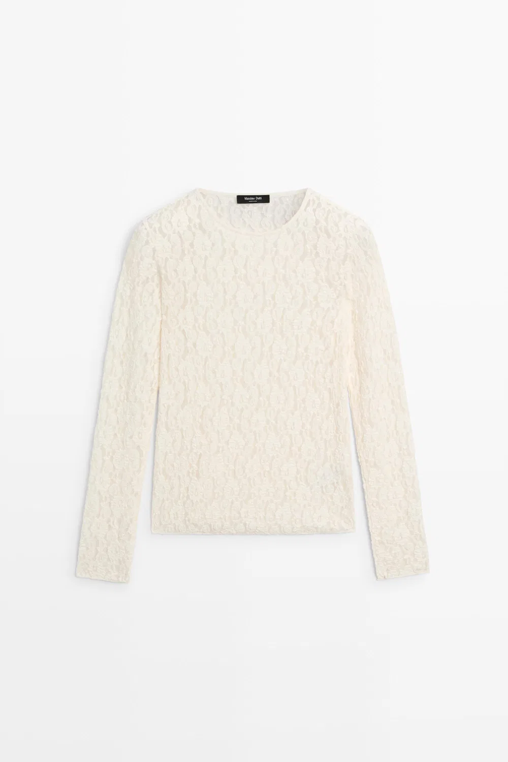 Лонгслив Massimo Dutti Lace Detail, кремовый — фото 2