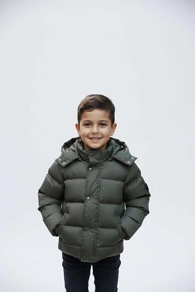 Детское зимнее пальто для девочек пуховик Benitto Kids, Khaki — фото 3