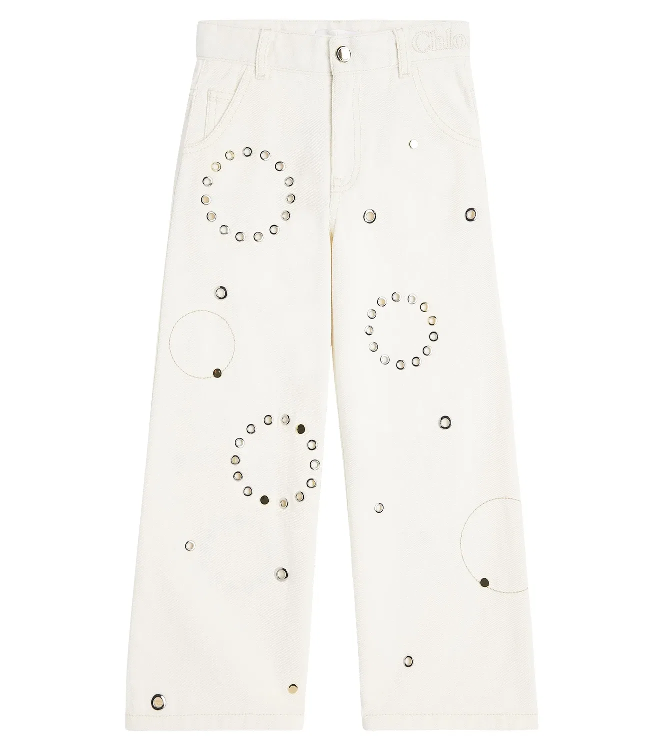 Джинсы прямые с заклепками Chloé Kids, белый