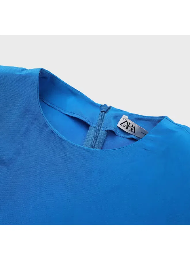 Рубашка с коротким рукавом и подплечниками Zara, королевский синий — фото 4