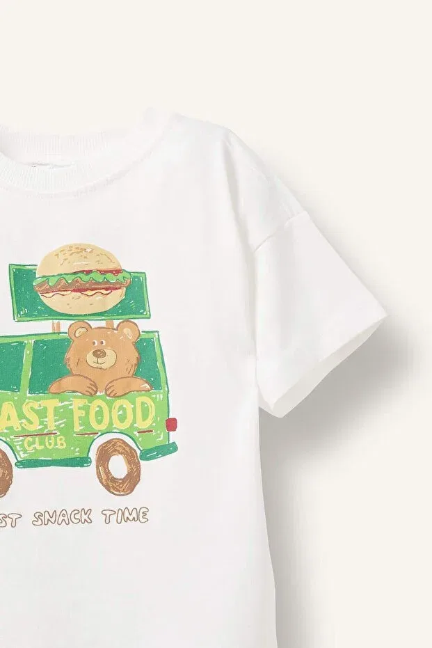 Детская футболка для мальчиков с принтом Oversized Printed Short Sleeve Ecru T-Shirt Baby Boy Defacto, Ecru-Er118 — фото 2