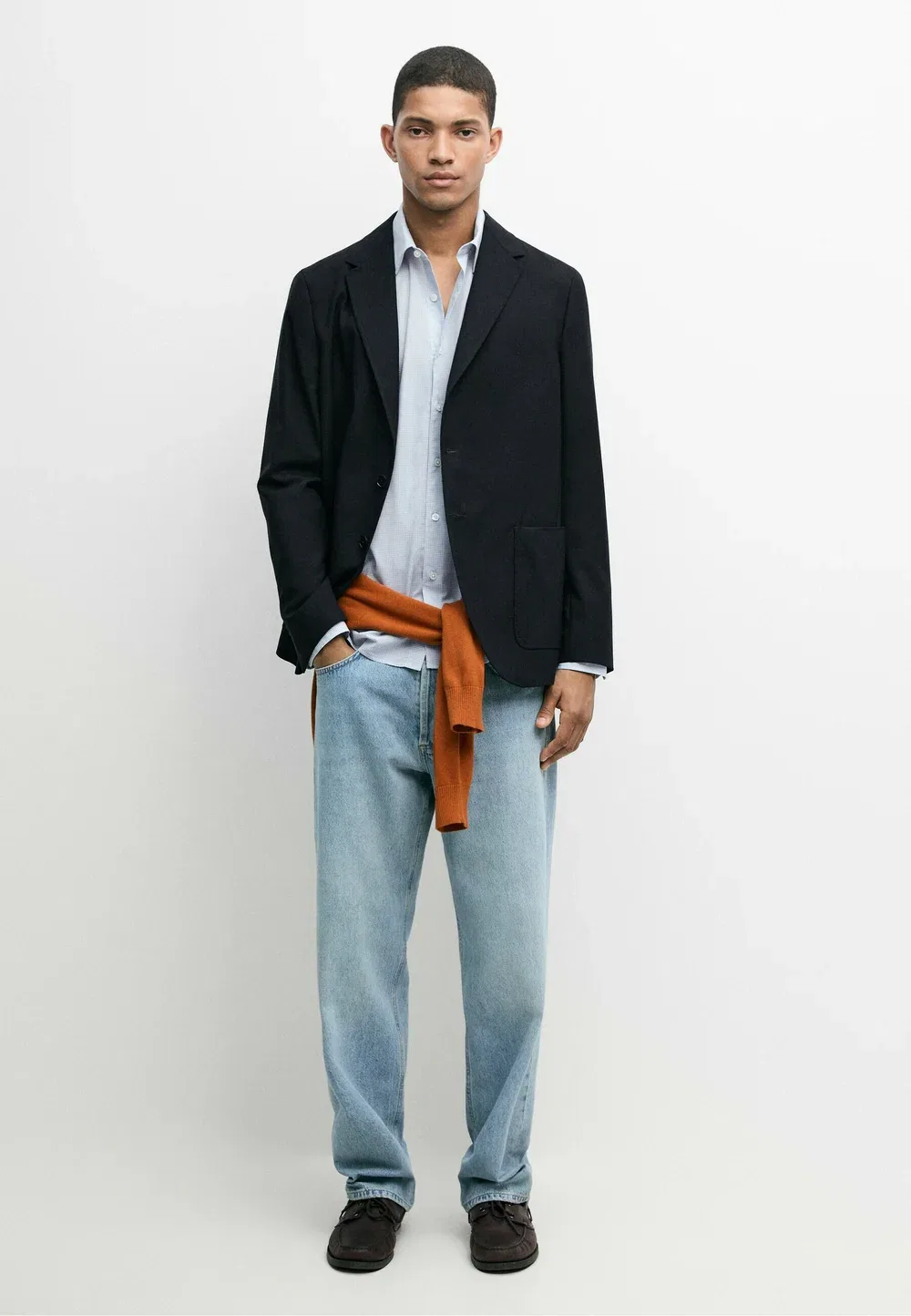 Стильный шерстяной фактурный блейзер - пиджак от костюма Massimo Dutti, Dark Blue — фото 2