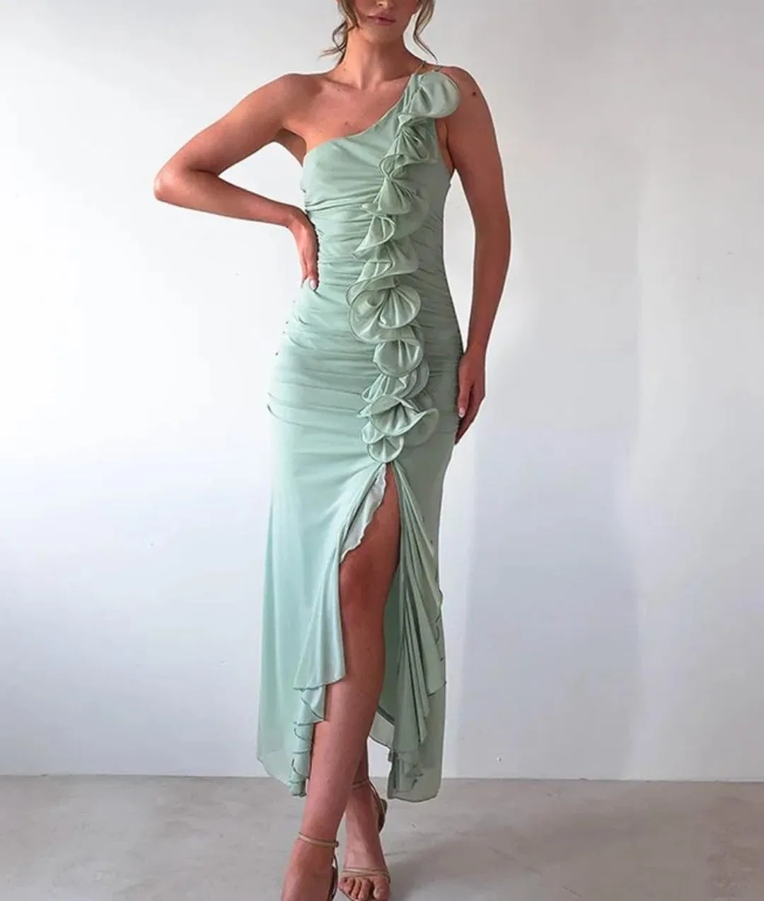 Женское облегающее платье с 3D цветами Bodycon, Green — фото 2