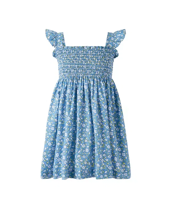 Детское платье для девочек с рюшами Ditsy Daisy Ruched Dress Rachel Riley, синий