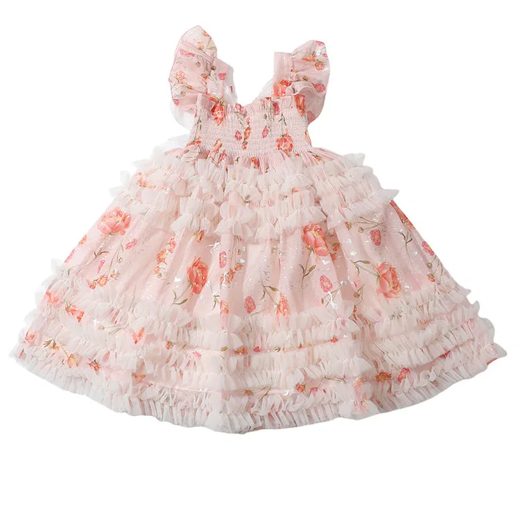Детское платье для девочек с квадратным вырезом Lanza, Pink Skirt