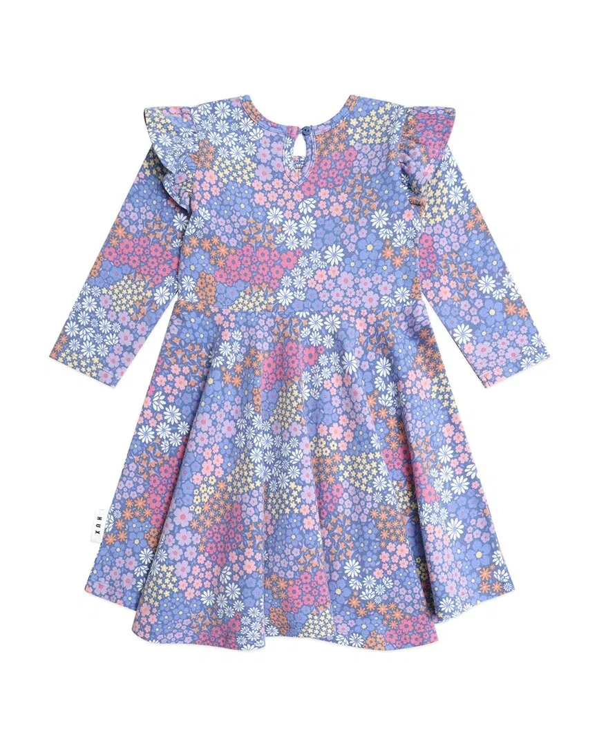 Детское платье для девочек с длинным рукавом и цветочным принтом Floral Bloom Huxbaby, мультиколор — фото 2