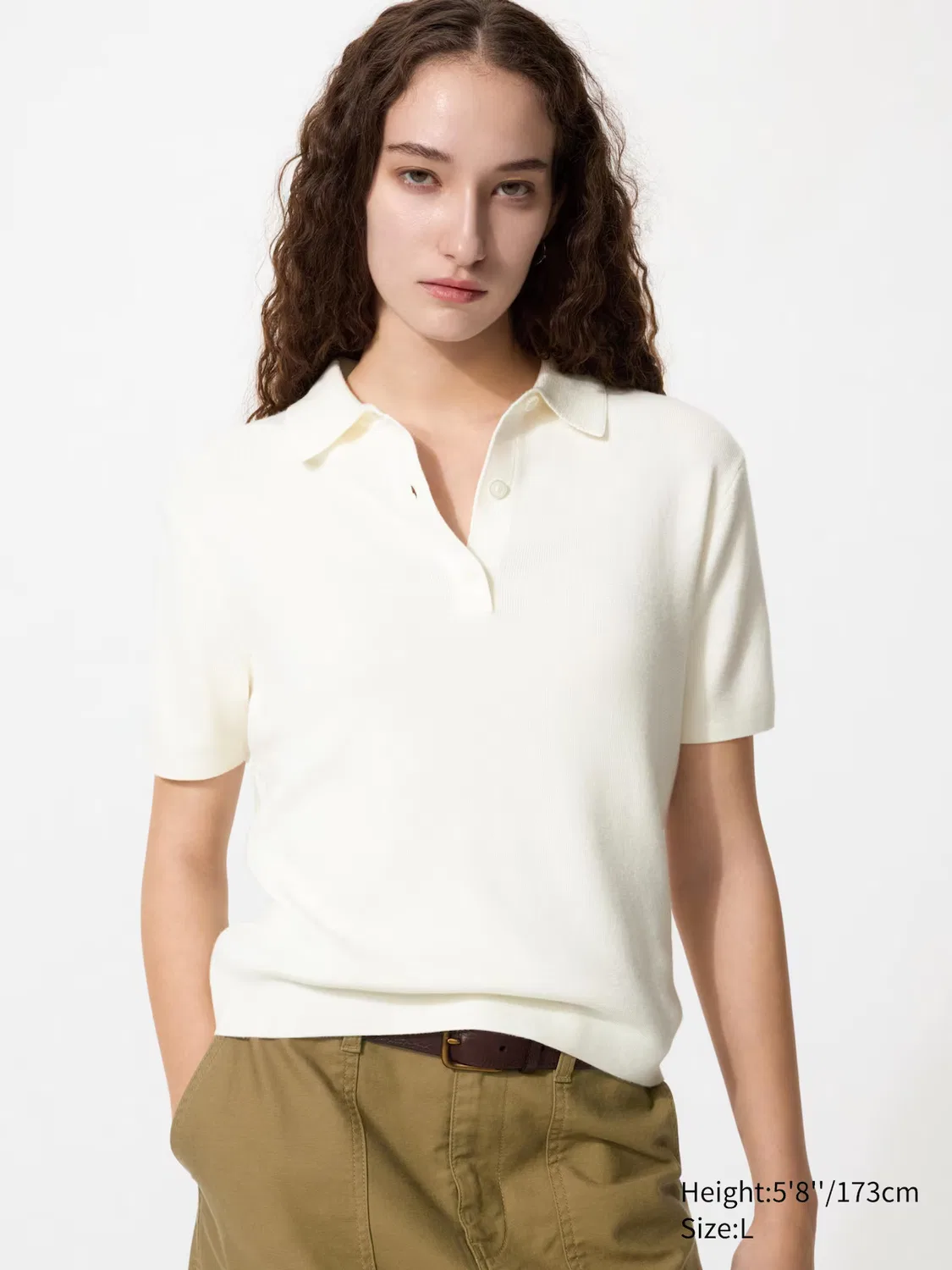 Свитер Uniqlo, поло с коротким рукавом, кремовый
