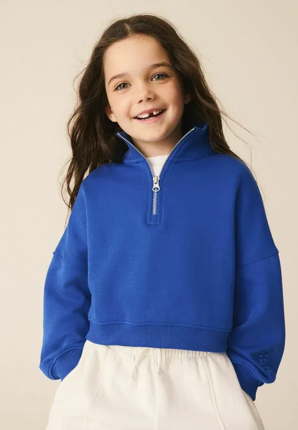 Свитшот с хлопком Regular fit Quarter Zip Sweatshirt Next Blue, синий