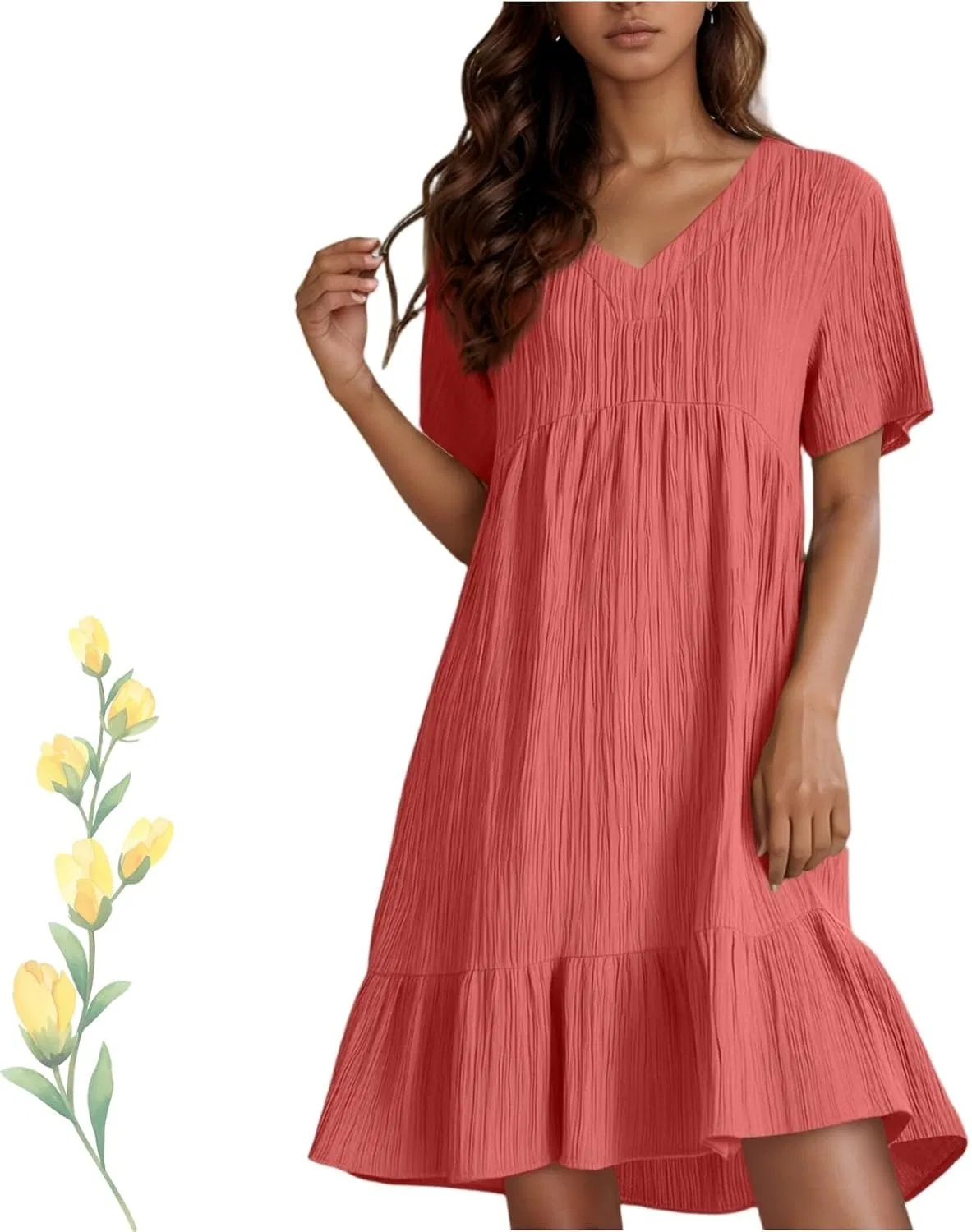 Женское летнее платье-трапеция с рюшами Watermelon Red