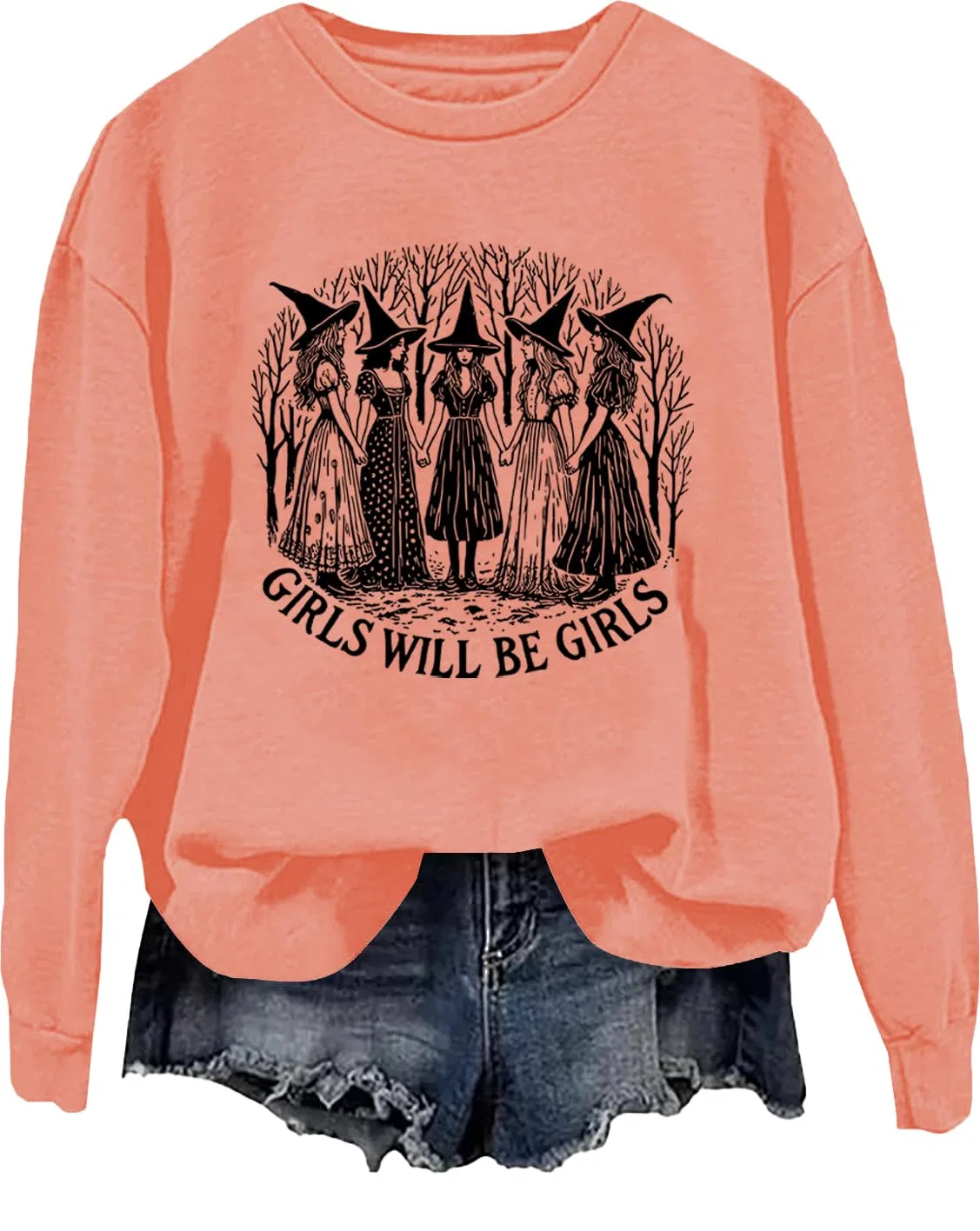 Женский свитшот с принтом Girls Will Be Girls Witch, Hami Orange
