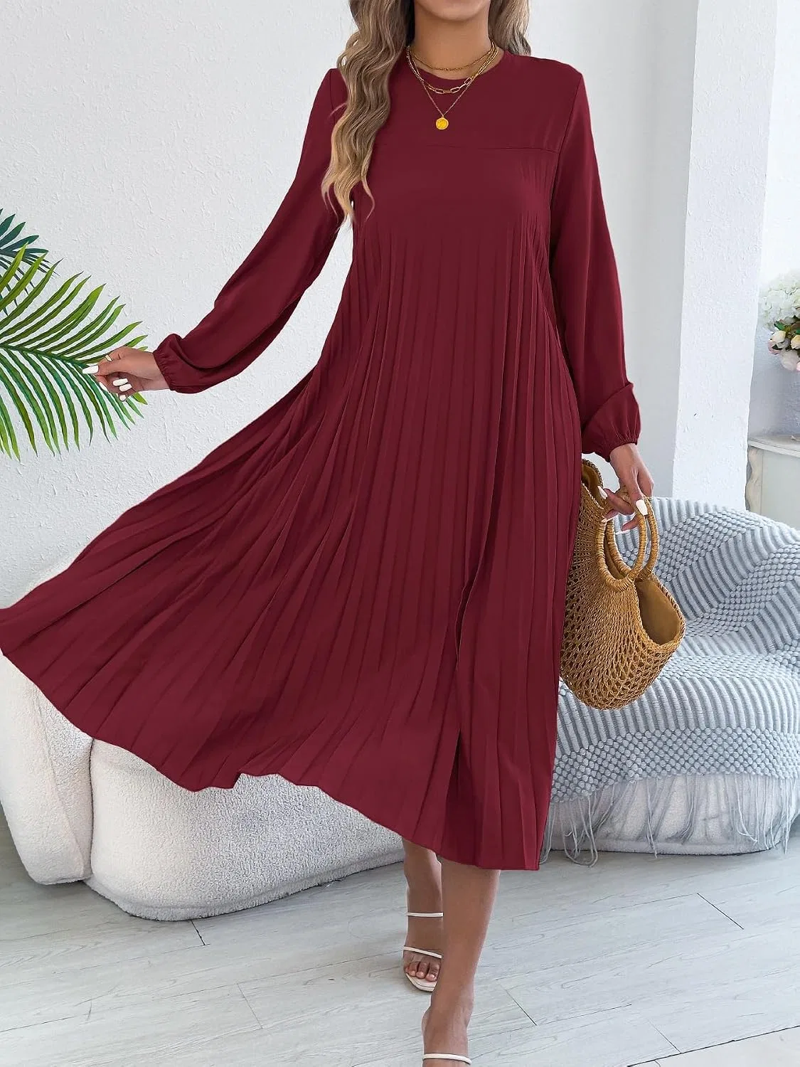 Женское вечернее платье макси A-силуэта с высокой талией, Green, Red, Khaki — фото 2