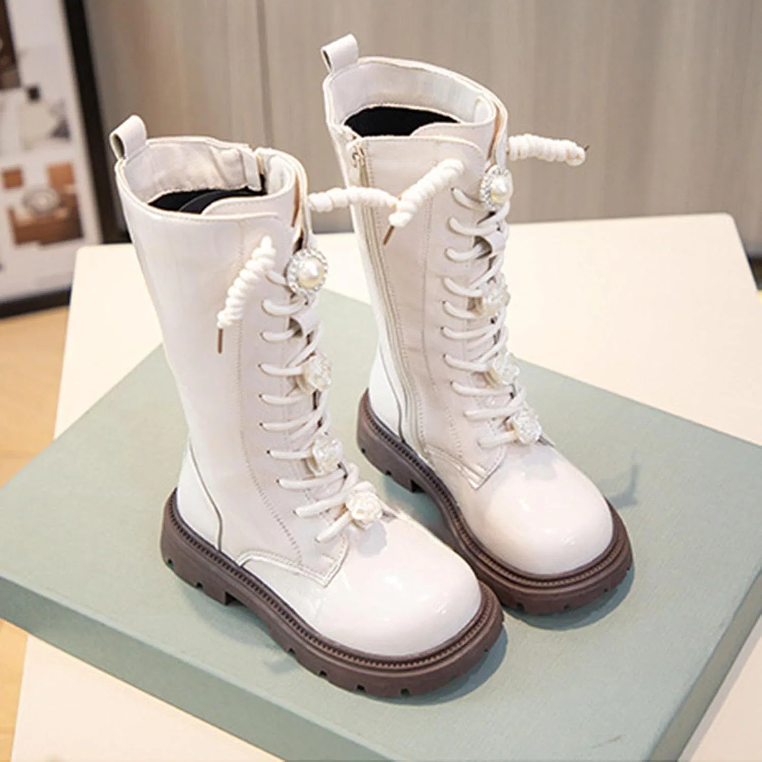 Детские сапоги для девочек с перламутровым декором Western Boots, White — фото 4