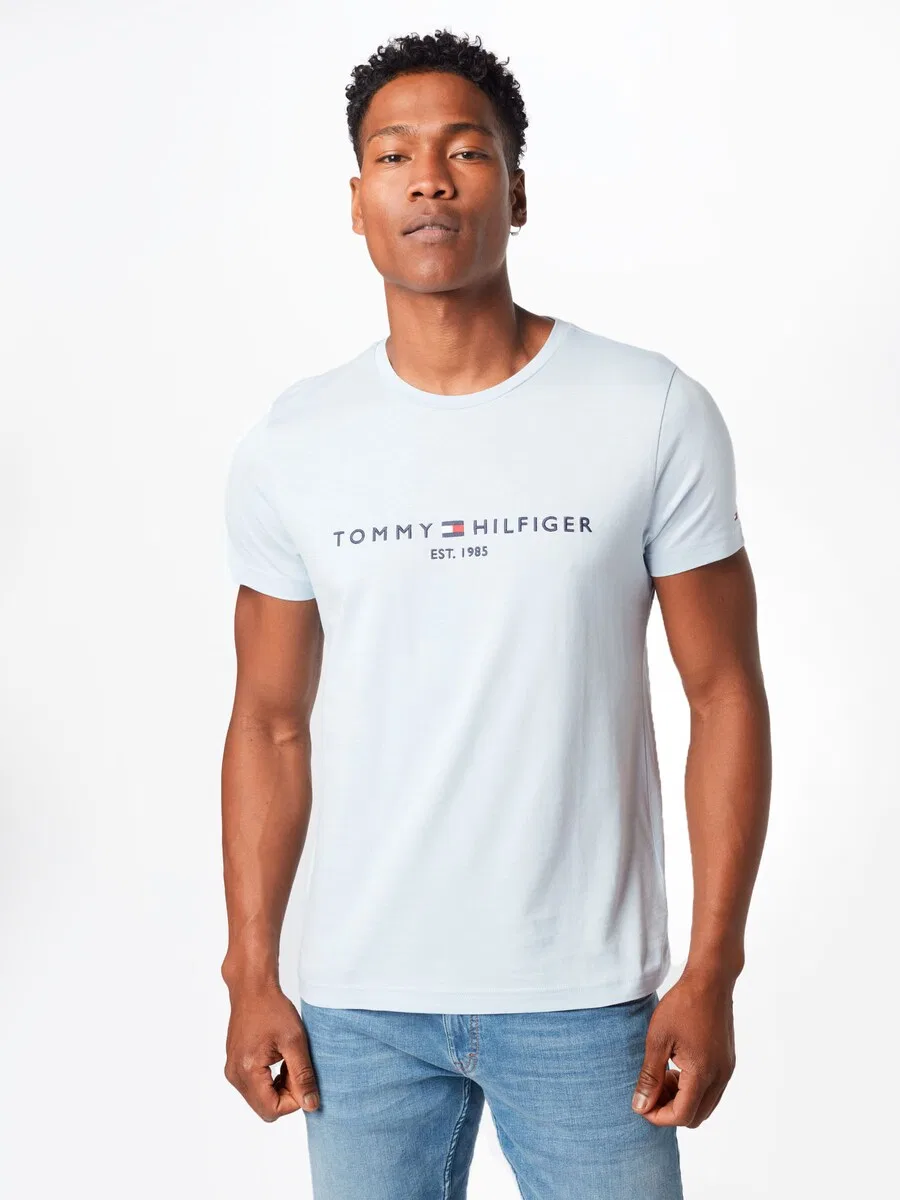 Рубашка TOMMY HILFIGER прямого кроя с вышивкой логотипа, приталенная, темно-синяя, светло-голубая — фото 2
