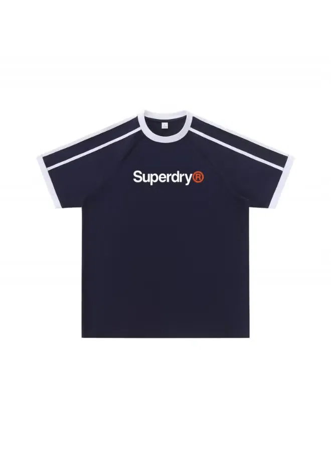 Superdry Футболка с принтом и полосами на плечах, синяя — фото 4