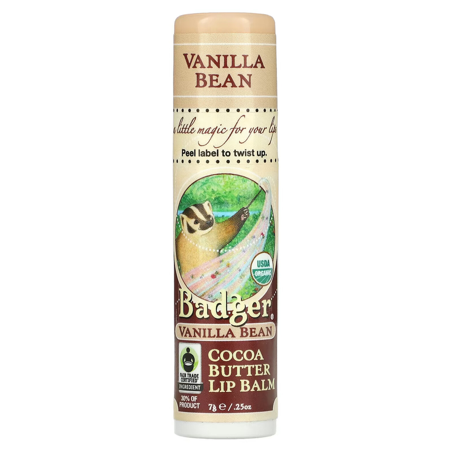 

Badger Company, Organic, бальзам для губ с маслом какао, ваниль, 7 г (0,25 унции)