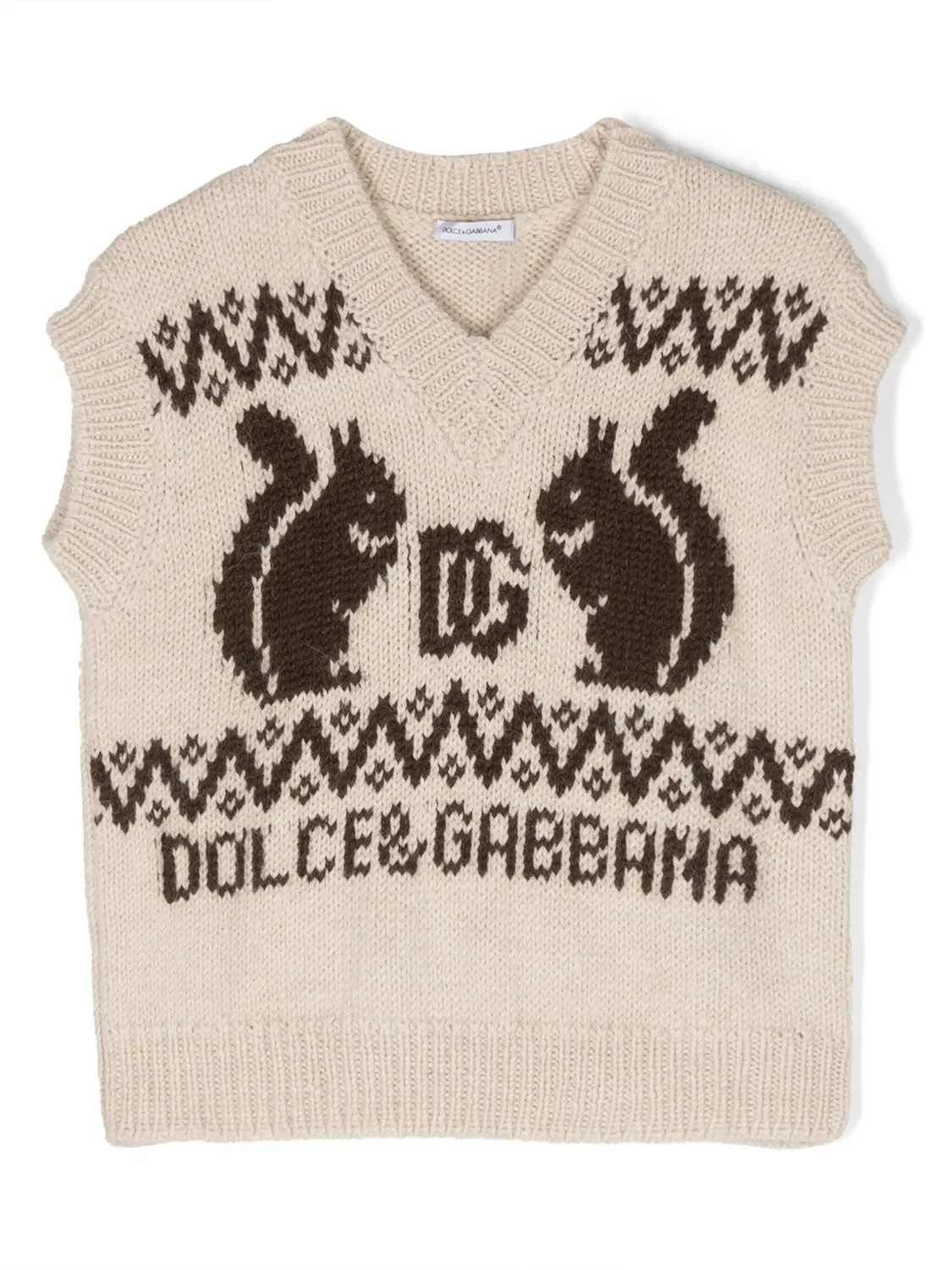 Жилет с интарсией и логотипом Dolce & Gabbana, бежевый/коричневый