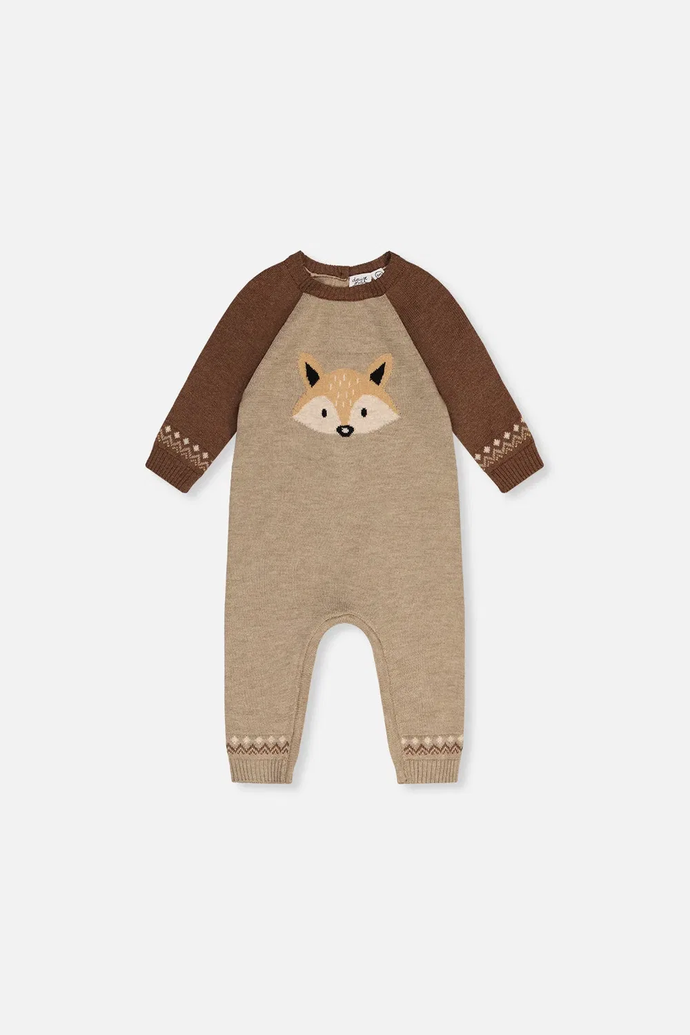 Детский вязаный боди-комбинезон с принтом лисы Knitted Intarsia Romper Deux par Deux, Brown Cinnamon