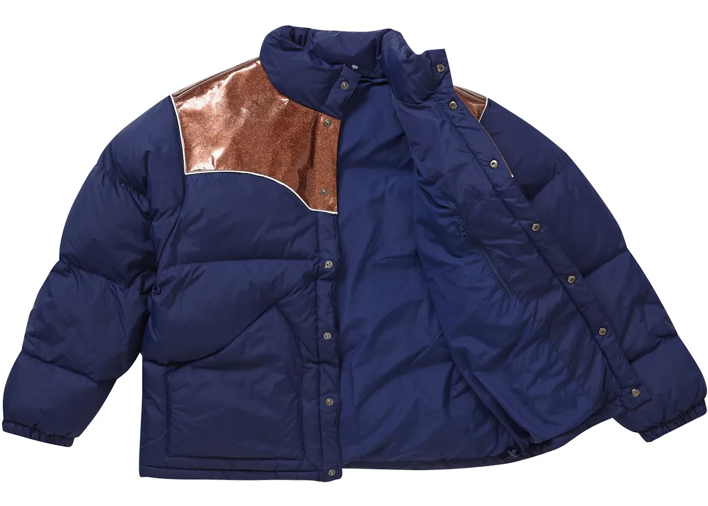 Мужская куртка пуховик с блестящей кокеткой Supreme, Navy — фото 2