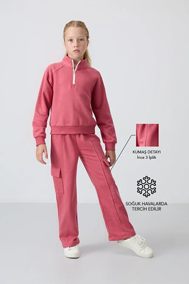 Детский спортивный костюм для девочек с вышивкой Wild rose cotton inside hairy soft textured standard fit embroidered girl's tracksuit set Tommy Life, Rhododendron/Rhododendron — фото 3