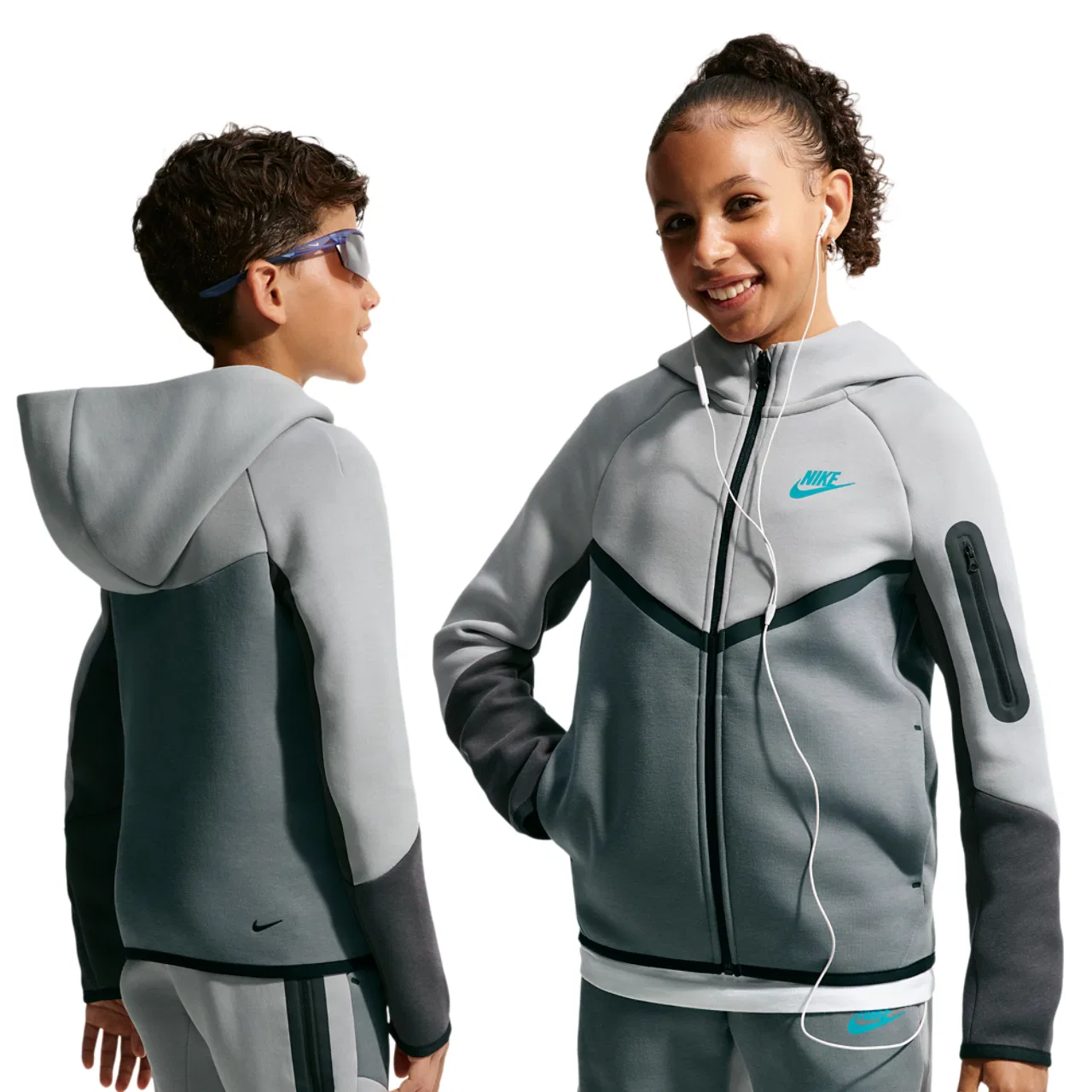 Детское худи для мальчиков с капюшоном Nike Tech Fleece Full-Zip, Nike, Light Smoke Grey Smoke Grey Anthracite — фото 3
