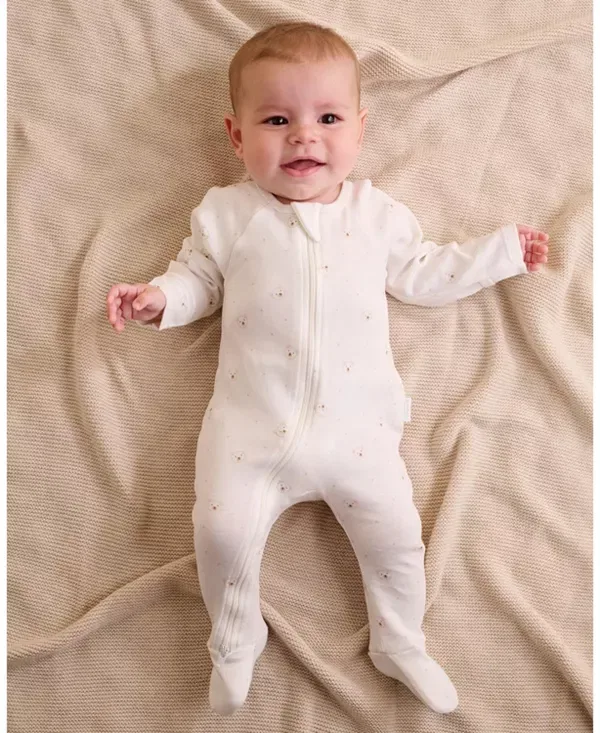 Детский комбинезон с длинным рукавом 4-предметный набор Unisex 4 pack zip footie - baby Purebaby, Vanilla Bear Pack — фото 2