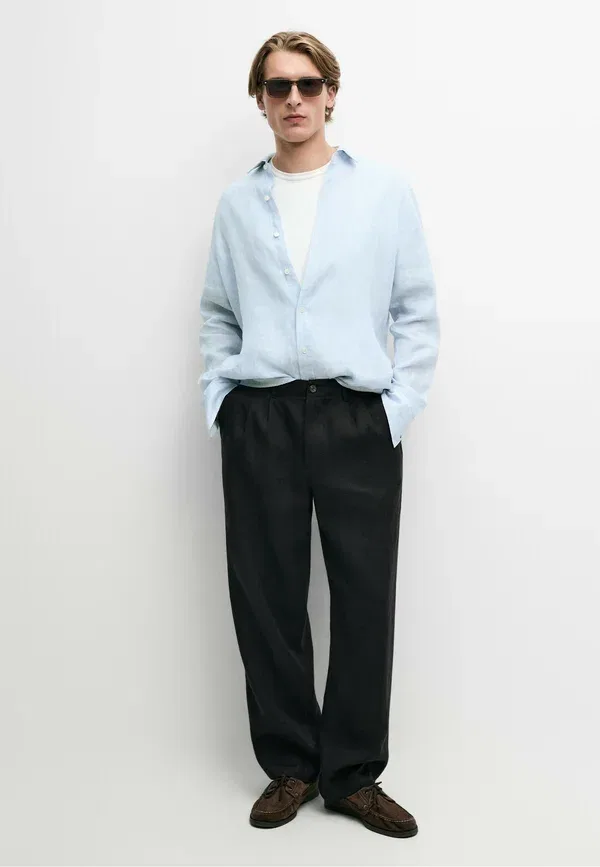 Рубашка из льна Checked Massimo Dutti, Light Blue, светло-голубой — фото 2