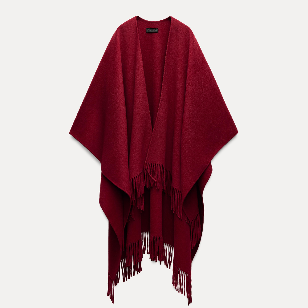 

Почно Zara Zw Collection Fringed Wool Blend, темно-красный
