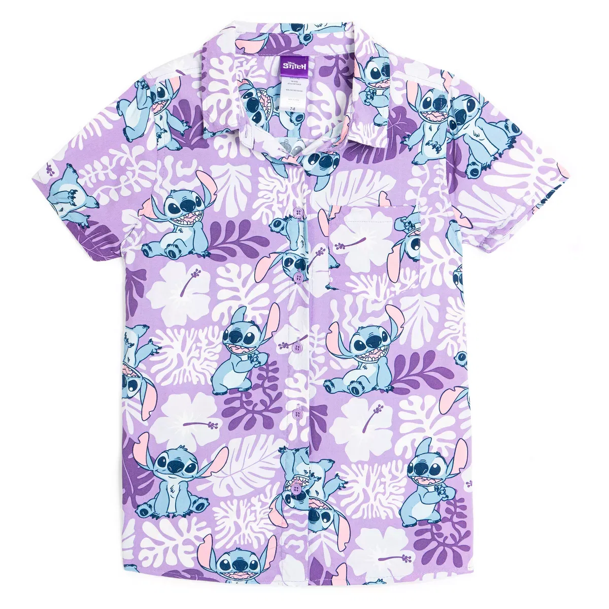 Детская рубашка с коротким рукавом с принтом Disney Lilo & Stitch Minnie Mouse Girls Hawaiian Button Down Shirt, Stitch