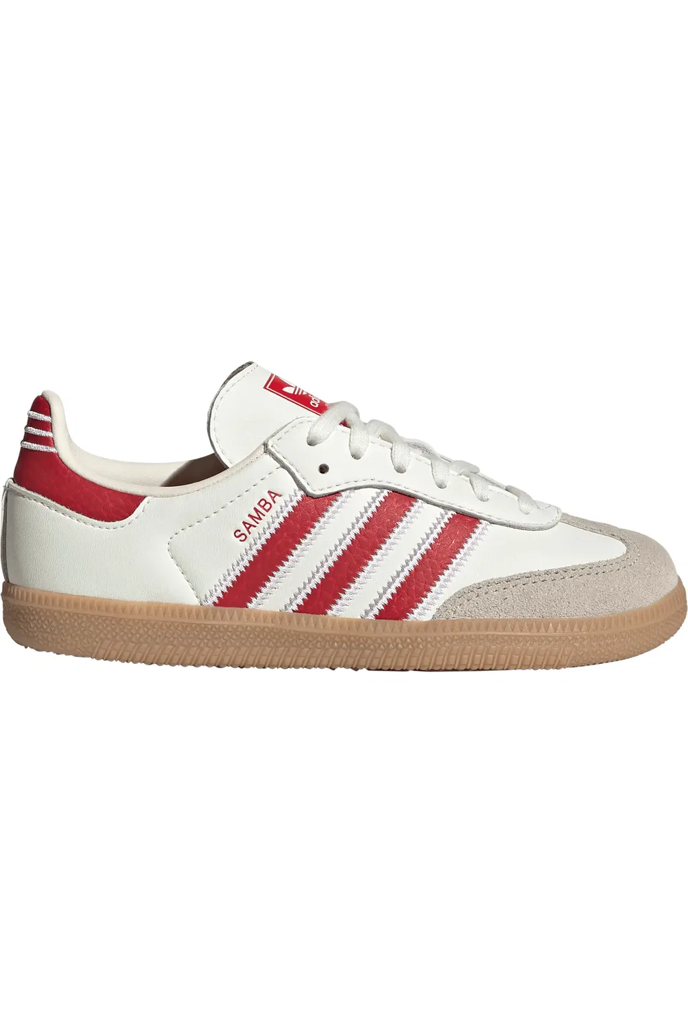 Детские кроссовки футбольные Samba adidas, Off White/Scarlet/Gum — фото 4