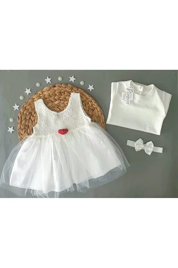 Детский комплект для девочек без рукавов Petite Ponpon Baby, Ecru
