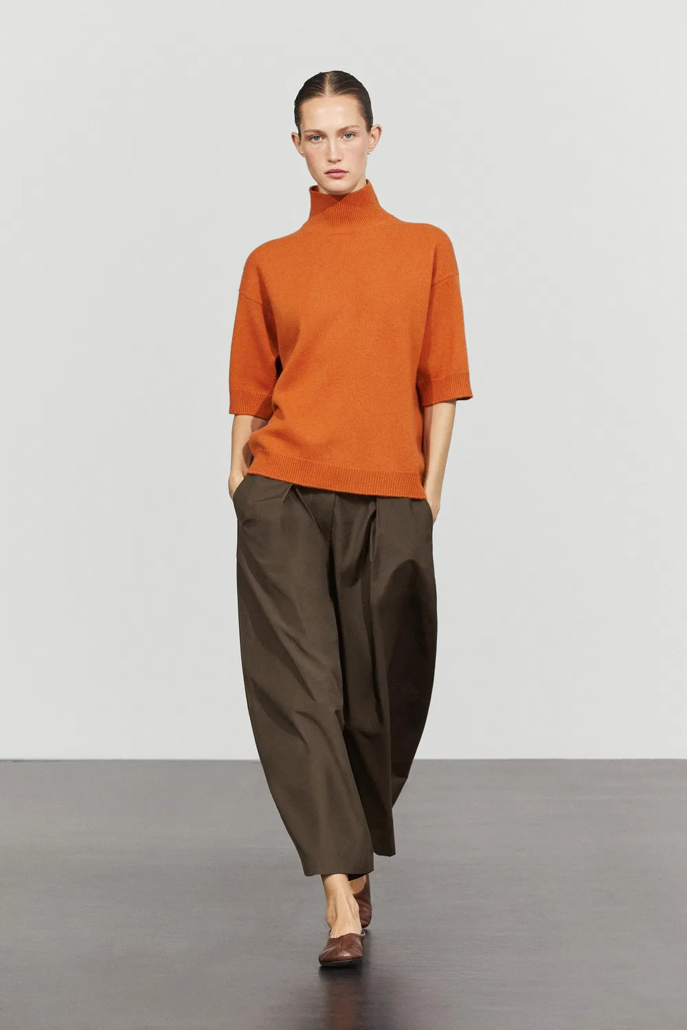 Свитер Massimo Dutti Oversize Short Sleeve Knit, оранжевый — фото 3
