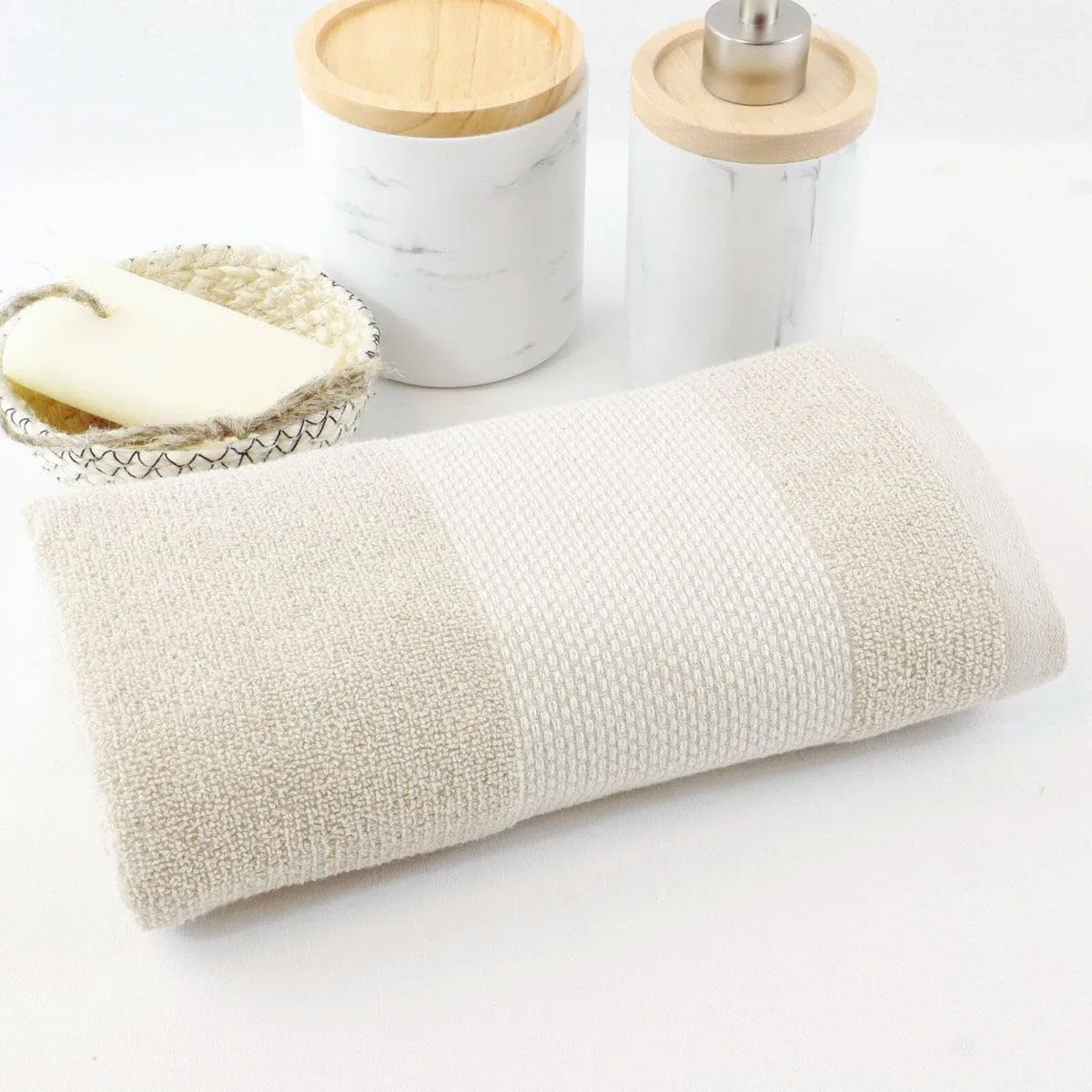 Мочалка из хлопка и льна, LINANDELLE, набор 2 шт, 15x21 см, Beige — фото 3
