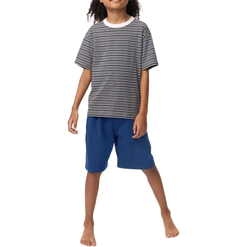 Детский комплект спортивной одежды с круглым вырезом UNIQLO, Dark Gray Top+Blue Shorts — фото 3