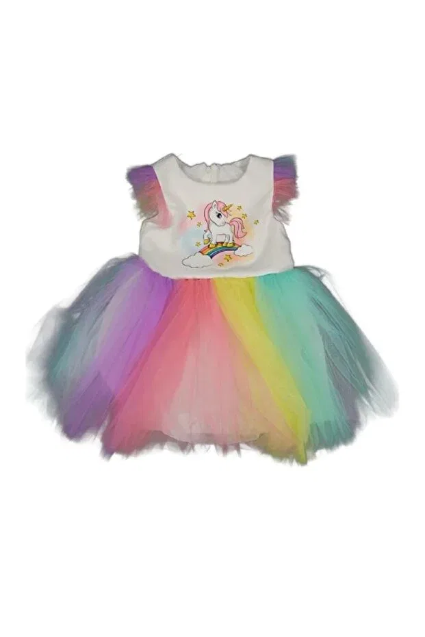 Детское платье для девочек с принтом Glrb Unicorn Short Sleeve Girls' Dress Yagmurgiyim, Blue