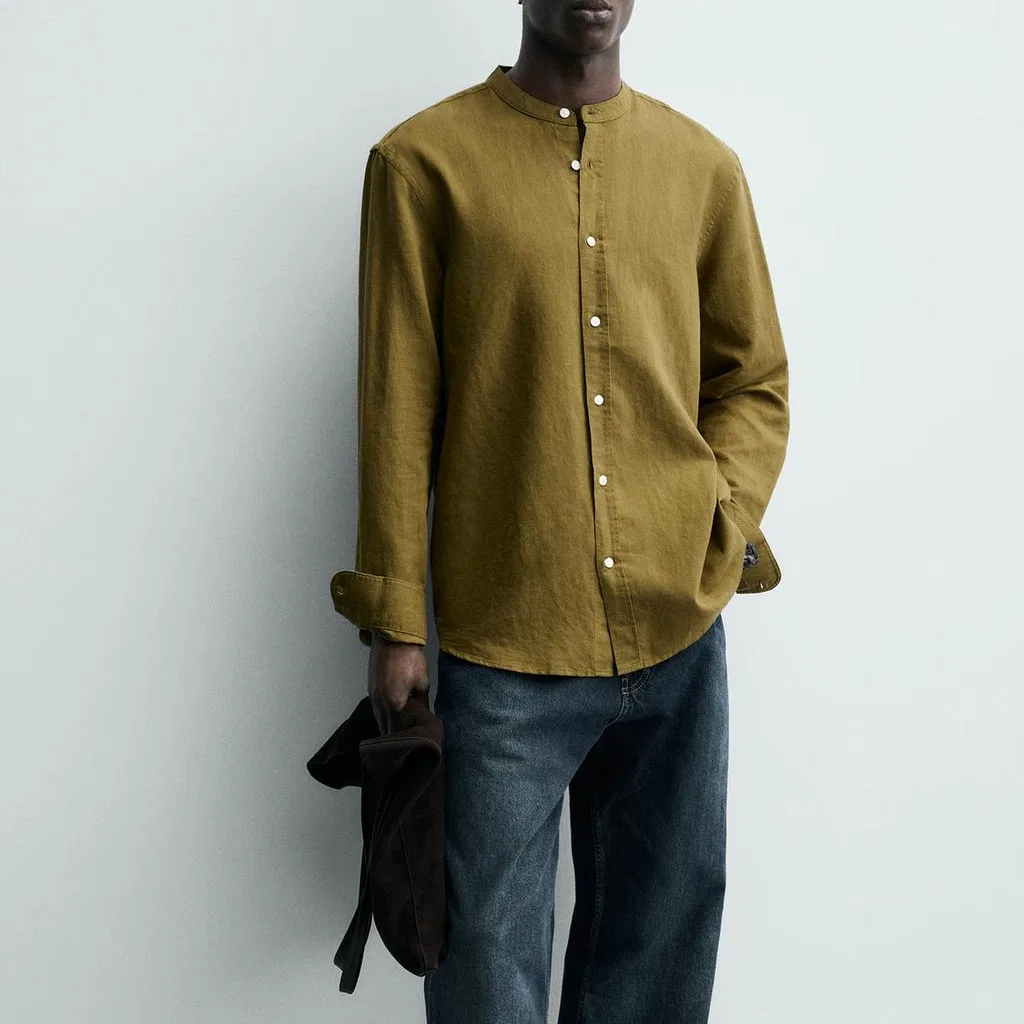 Мужская рубашка с длинным рукавом Olive Green ZARA, Olive Green — фото 4