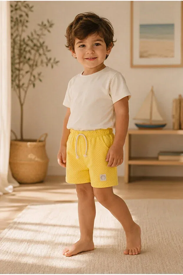 Детские шорты для девочек с принтом Unisex Polka Dot Zumi Baby Kids, Yellow Polka Dot