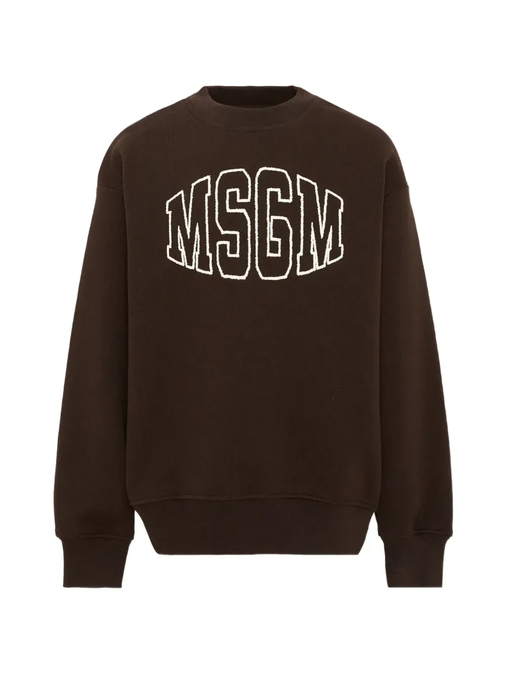Хлопковый свитер с вышитым логотипом Msgm Kids, коричневый