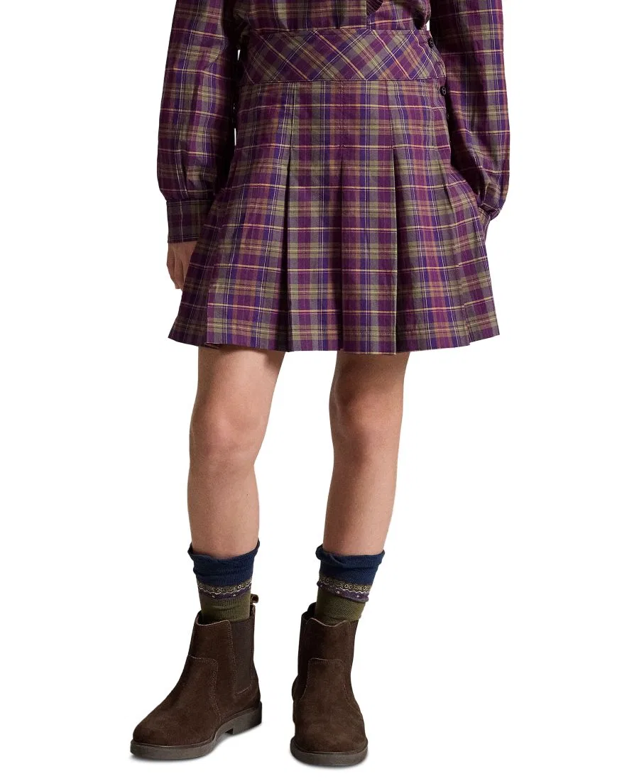 Юбка из хлопкового поплина с плиссе и принтом Polo Ralph Lauren, 240 Purple-Green Multi Plaid