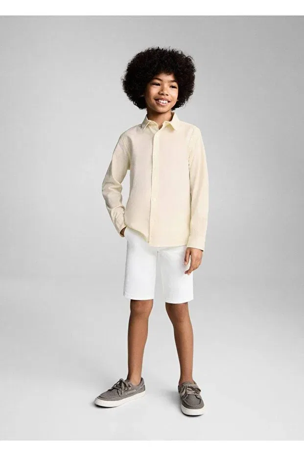 Детская рубашка для мальчиков хлопковая Mango Kids, Pastel Yellow — фото 2