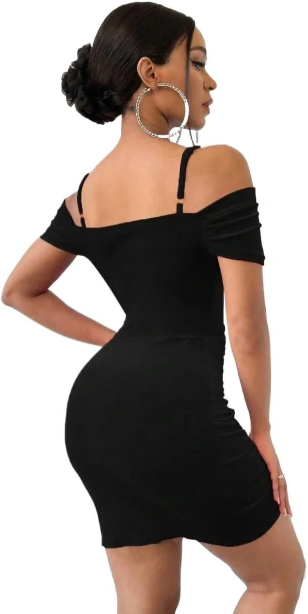 Женское кэжуал миди-платье с открытыми плечами Off Shoulder, Black