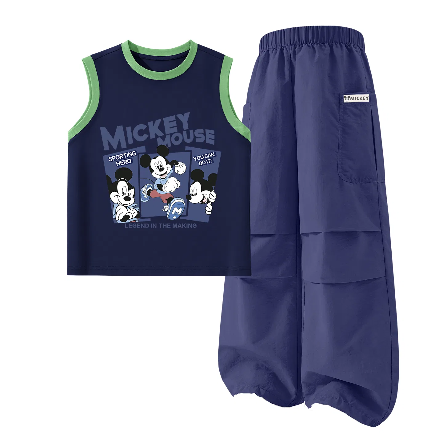 Детский спортивный костюм, трикотажный, дышащий, Disney, Di Happy Green Blue+Di HU Long Hook-and-Loop Sea Mist Purple