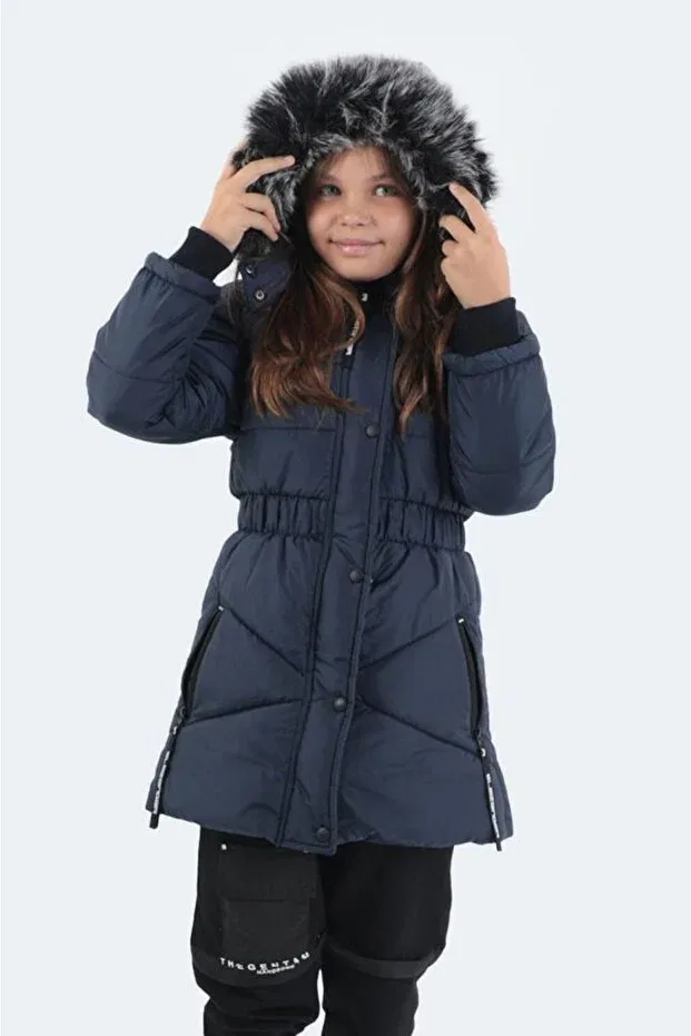 Детское пальто для девочек с капюшоном St21Jc005-400 candy girl's coat Slazenger, Navy Blue — фото 3