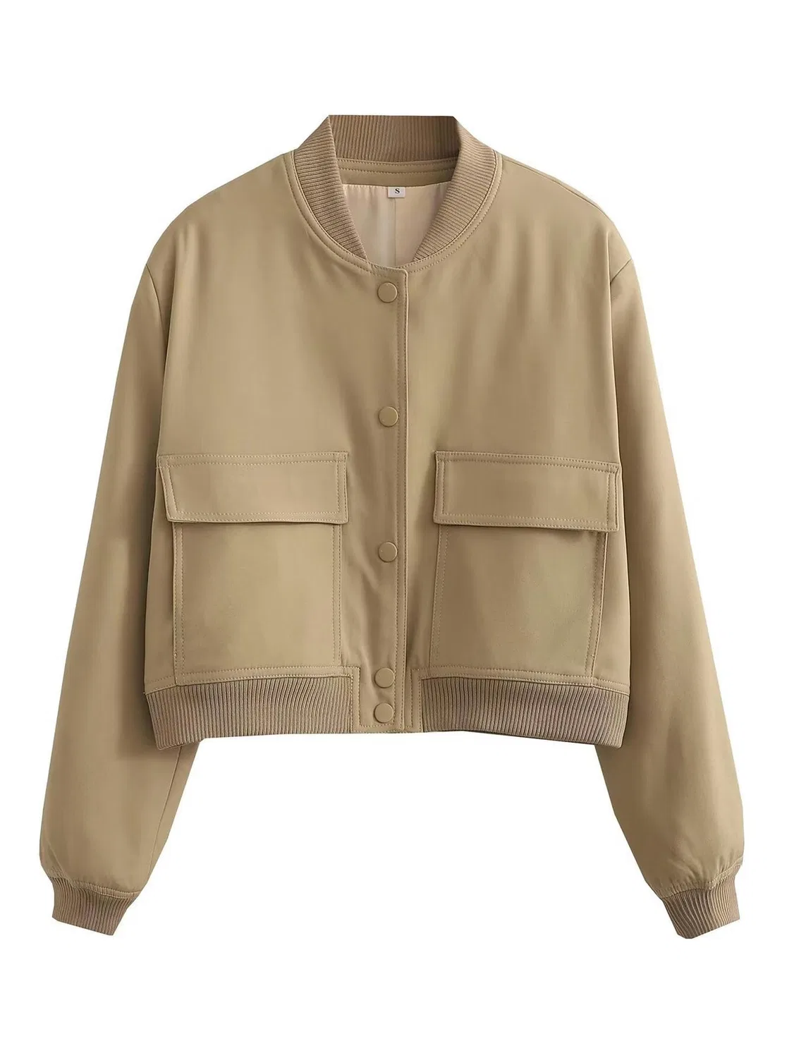 Женская куртка с большими карманами и воротником-стойкой, dark khaki