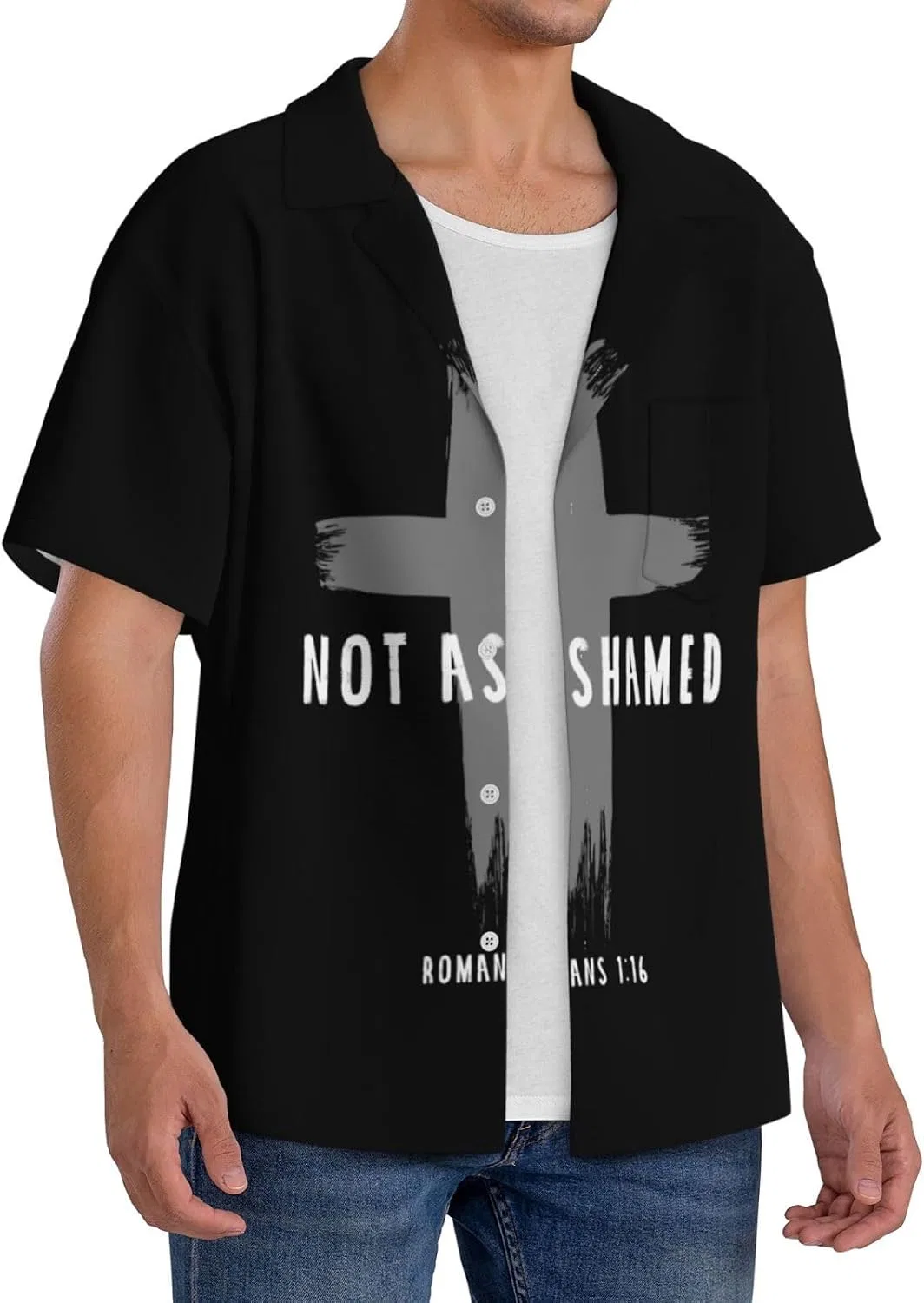 Мужская повседневная рубашка с принтом Jesus, Black — фото 2