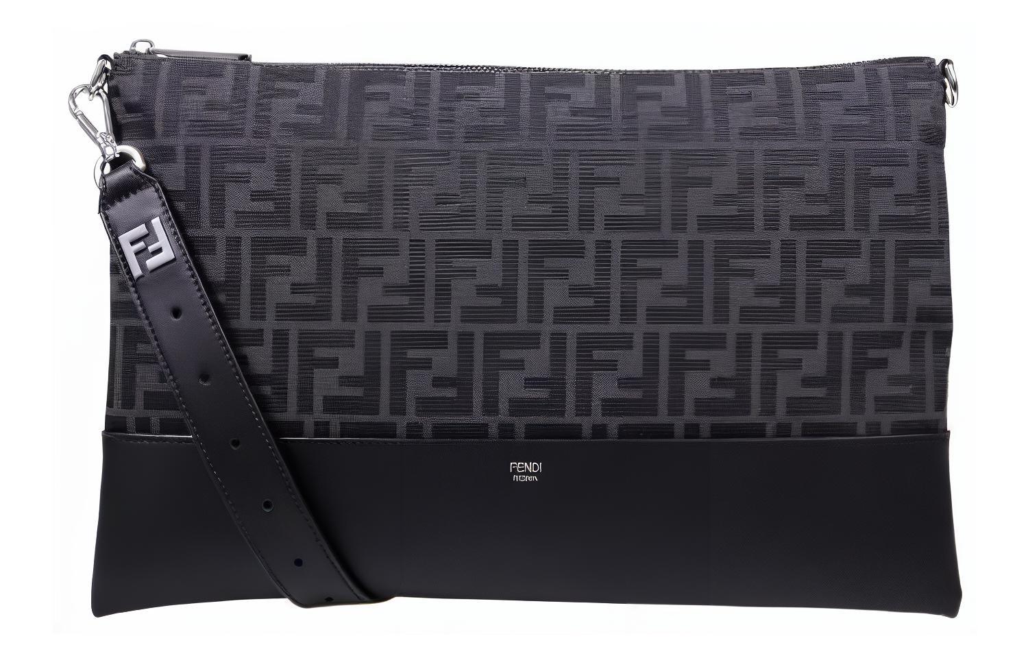 Fendi Кожаный клатч-труба для мужчин, черный — фото 2